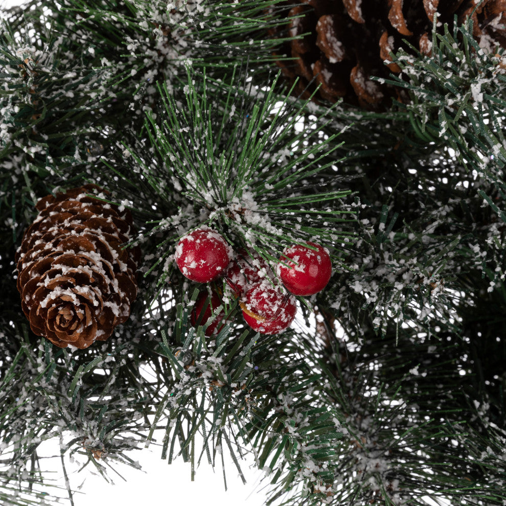 24"D Pre-Lit Glittered Pine Cone Christmas Wreath With Warm White LED Light