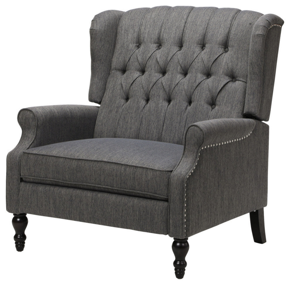 Salome Oversized Tufted Fabric Push Back Recliner, Charcoal and Dark Brown