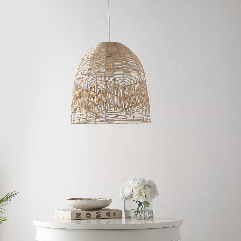 Nova 20.25" 1-Light Rattan 180" Plug-In or Hardwired LED Pendant, Brown, Sofia