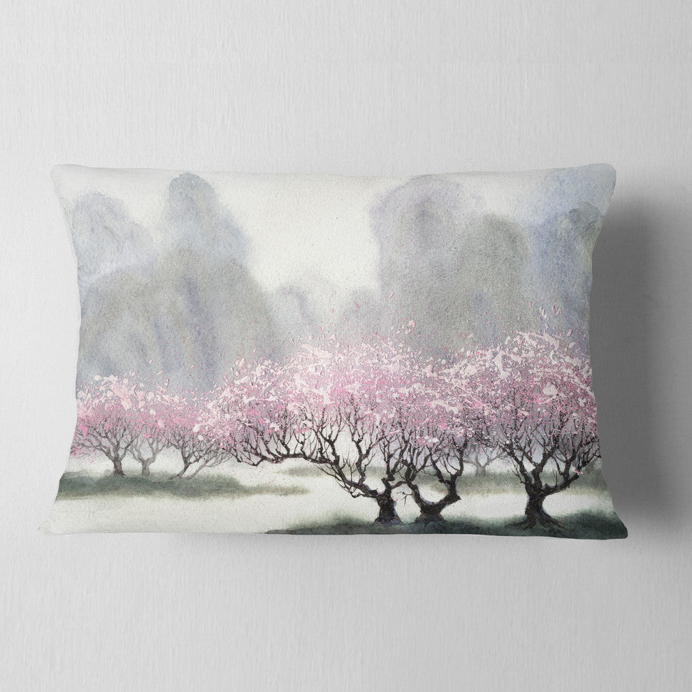 Flowering Trees at Spring Landscape Printed Throw Pillow, 12"x20"
