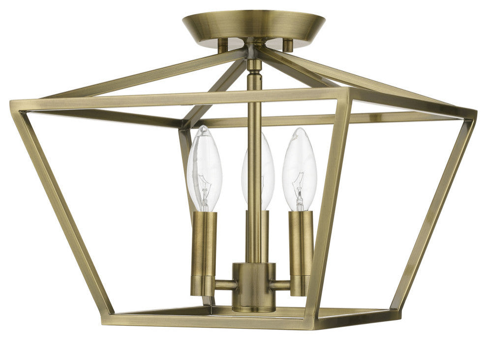 Devone 3 Light Antique Brass Square Semi-Flush