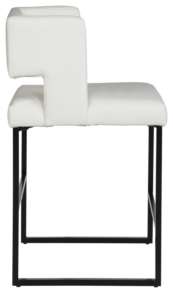 Caleb Upholstered Counter Stool, Set of 2, White, Vegan Leather, Matte Black