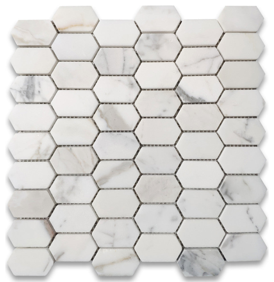 Calacatta Gold Marble Hive Constellation Hexagon Mosaic Tile Polished, 1 sheet