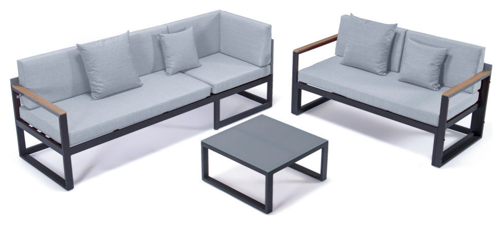LeisureMod CSLBL-80LGR Chelsea Sectional Headrest&CoffeeTable LightGrey Cushions