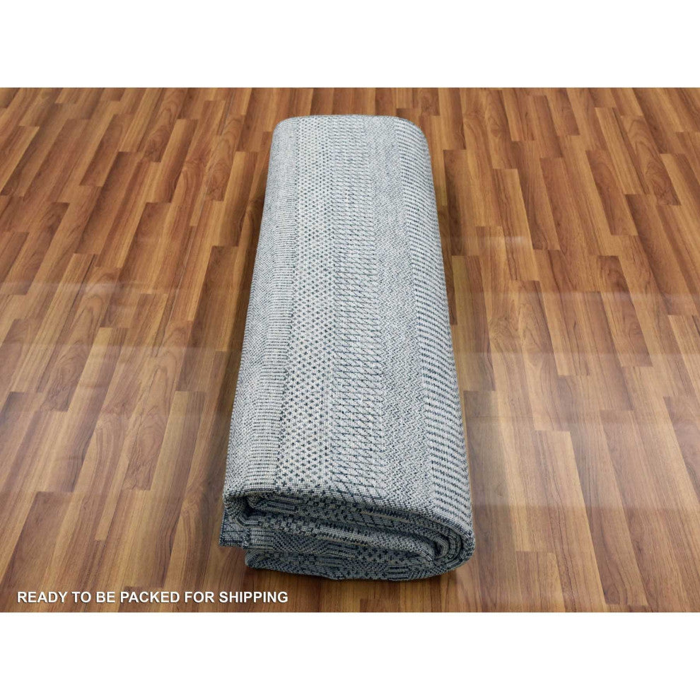 Gainsboro Gray Wool and Silk Hand Knotted Grass Design Oriental Rug, 8'0"x10'3"