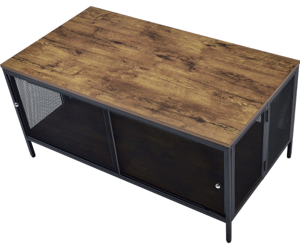 Wood Coffee Table With 1 Compartment, Antique Oak and Black