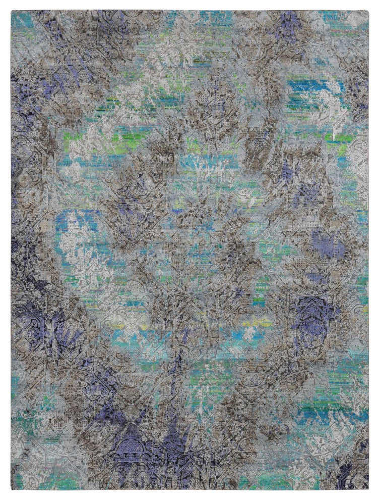 Battleship Gray Diminishing Coins Silk With Wool Hand Knotted Rug 8'9"x11'10"