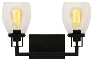 Jordan 2-Light Vanity Light, Matte Black With Clear Seeded Glass Shades