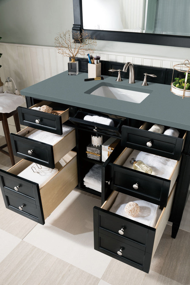 James Martin 650-V48-BKO-3CBL Brittany 48" Black Onyx Single Vanity Quartz Top