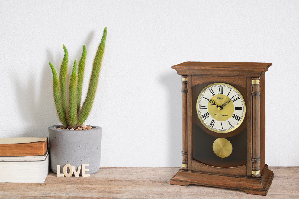 Seiko Clocks, Charming Medium Brown Clock With Pendulum and Chime