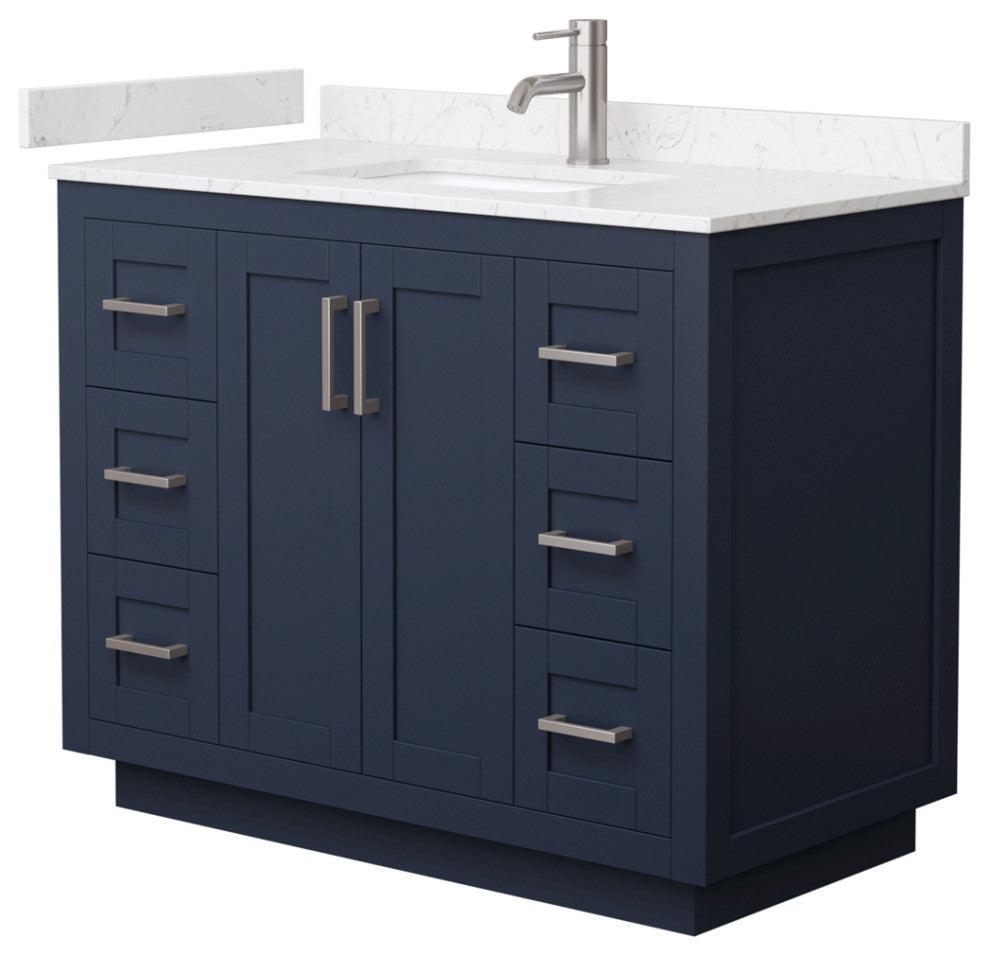 Miranda 42" Dark Blue SGL Vanity, LV Carrara Cult. Marble Top, Nickel Trim