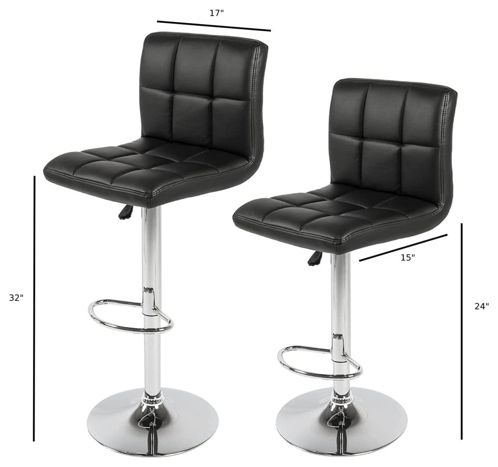 Hexagrid Pu Height Adjustable Bar Stool in Black, Set of 2