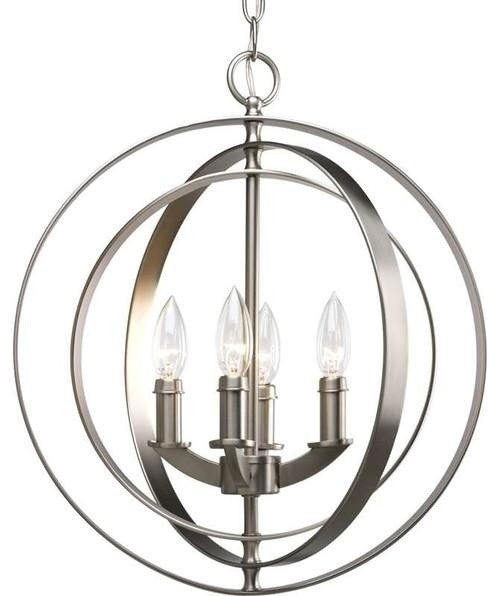 4-Light Foyer Pendant Light, Burnished Silver