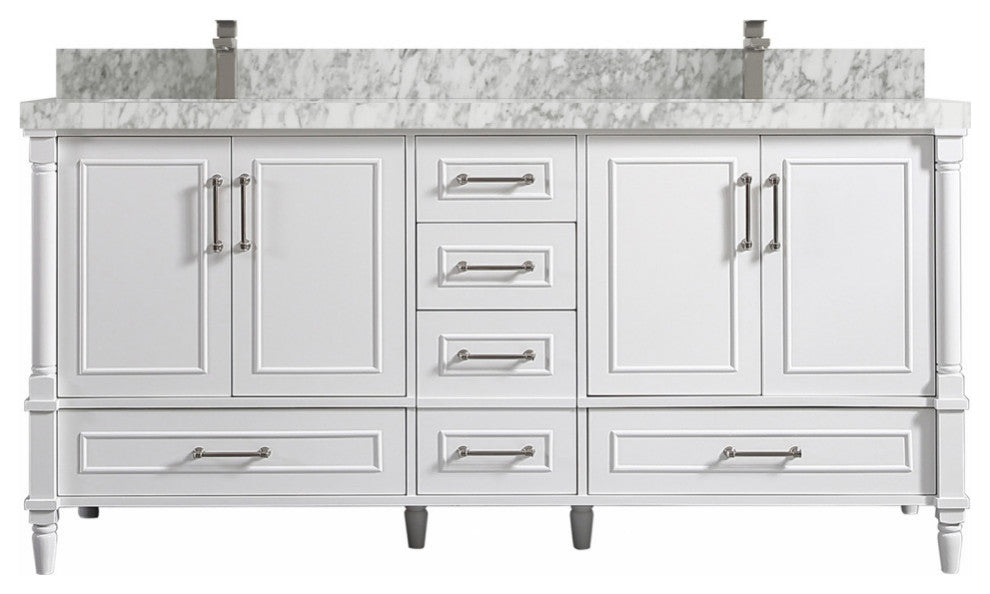 Aberdeen 72 Double Sink Bath Vanity in White 2" Carrara Marble