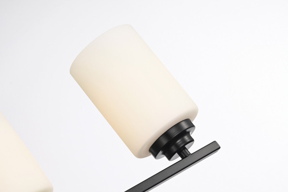 2-Light Matte Black Vanity With Etched White Glass Shades