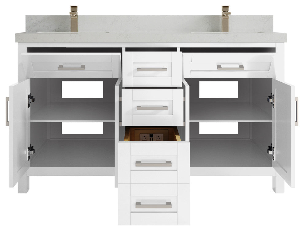 Cambridge 60 Double Bathroom Vanity in White 2" Carrara Quartz