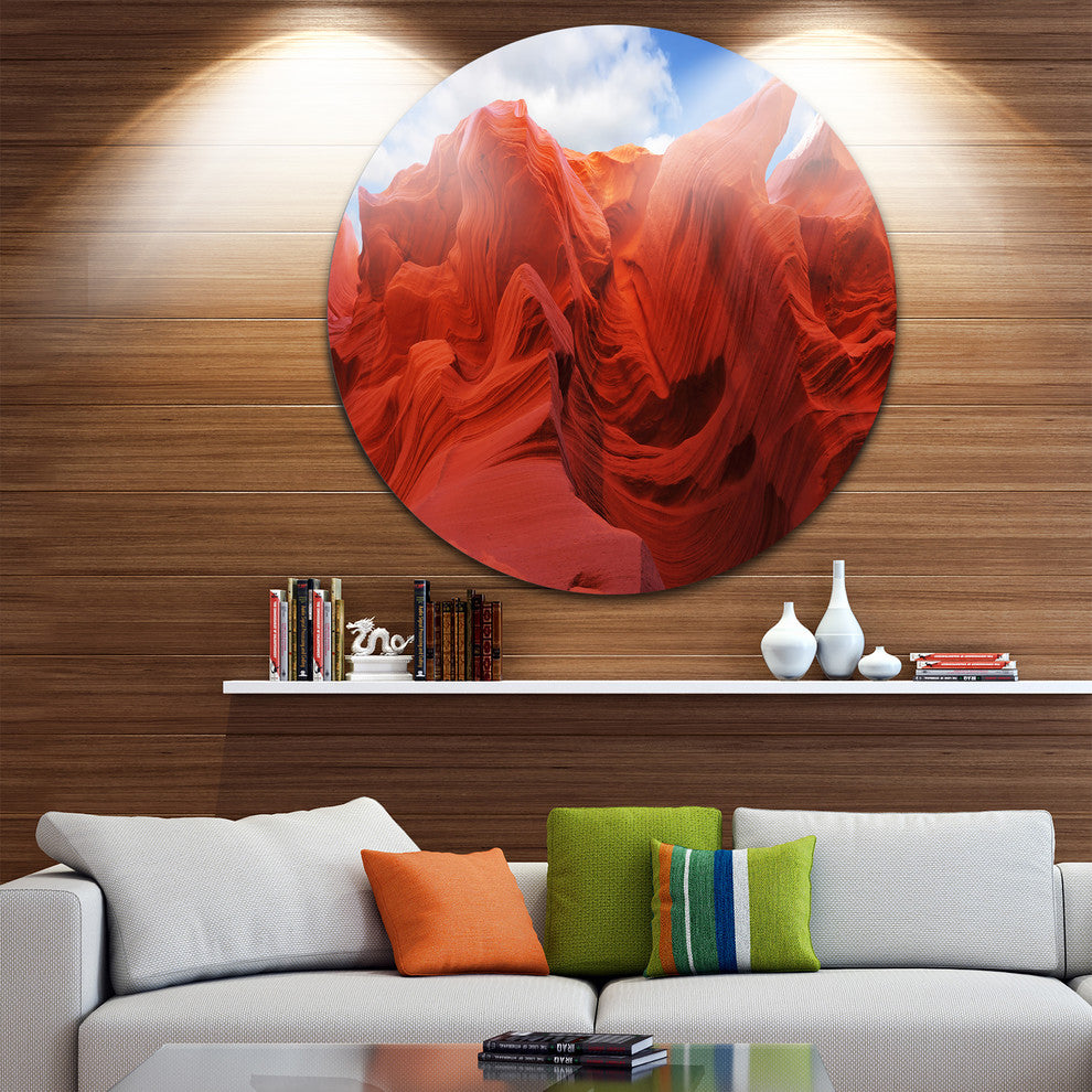 Red And Orange Shade In Antelope Canyon, Photo Disc Metal Artwork, 23"