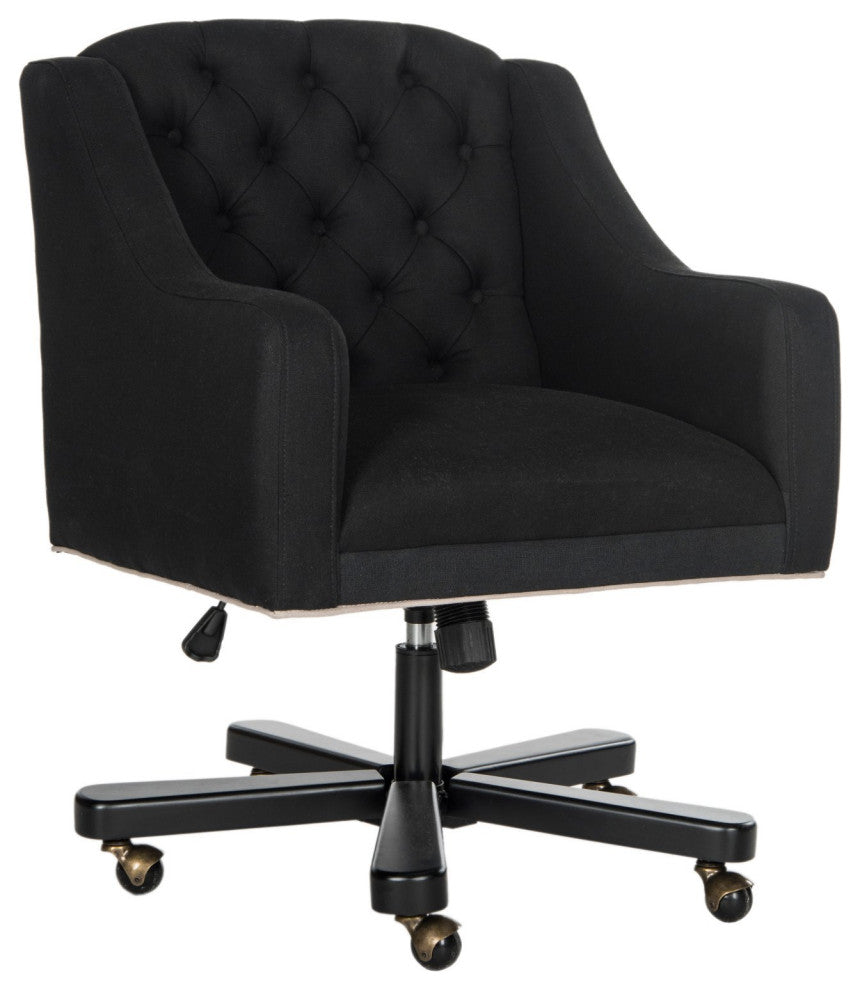 Modern Office Chair, Oversized Seat With Linen Seat & Button Tufted Back, Black