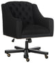 Modern Office Chair, Oversized Seat With Linen Seat & Button Tufted Back, Black