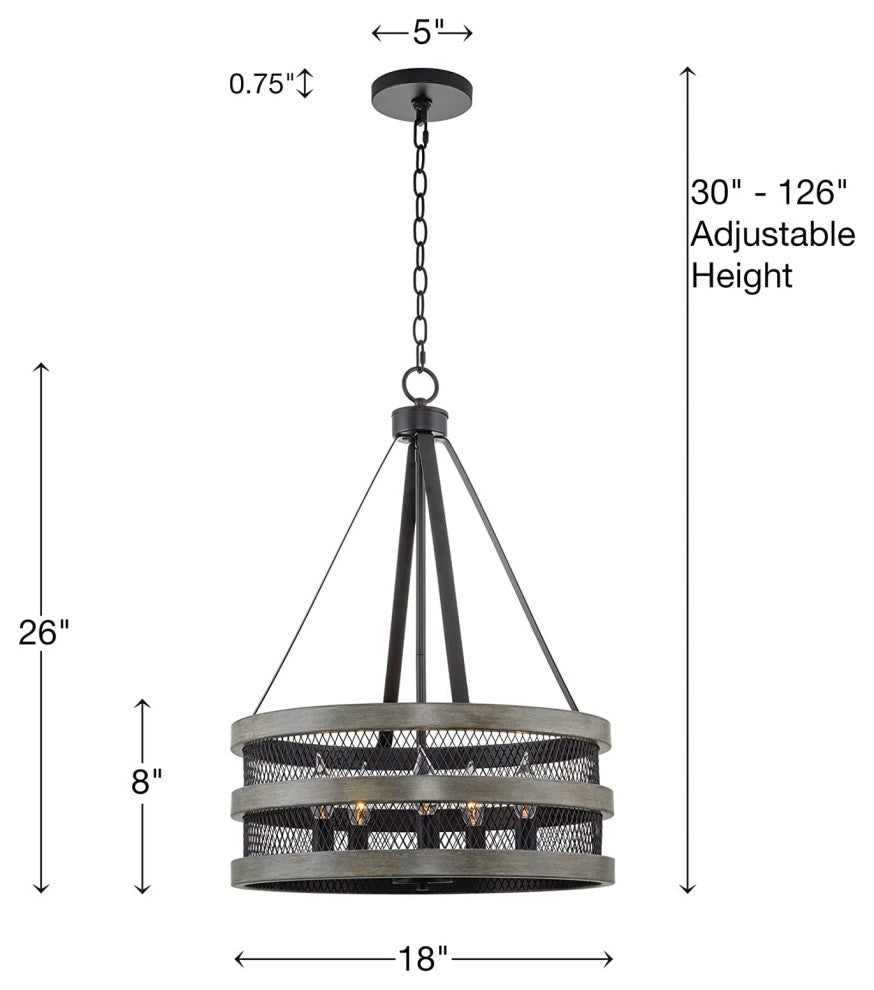 5 Light Antique Chandelier Farmhouse Drum Cage Pendant Lighting