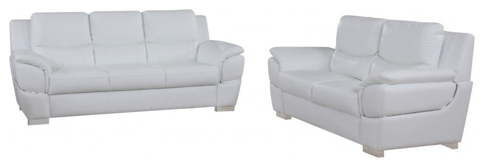 Chic White Leather Sofa Set