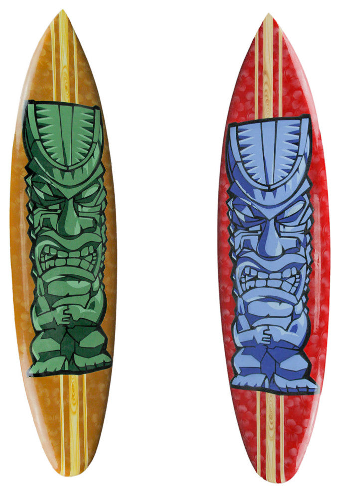 Set of 2 Colorful 40" Wooden Tropical Tiki Idol Surfboard Wall Hangings