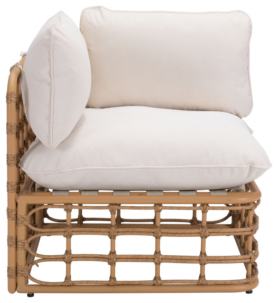 Beige and White Cane Corner Chair