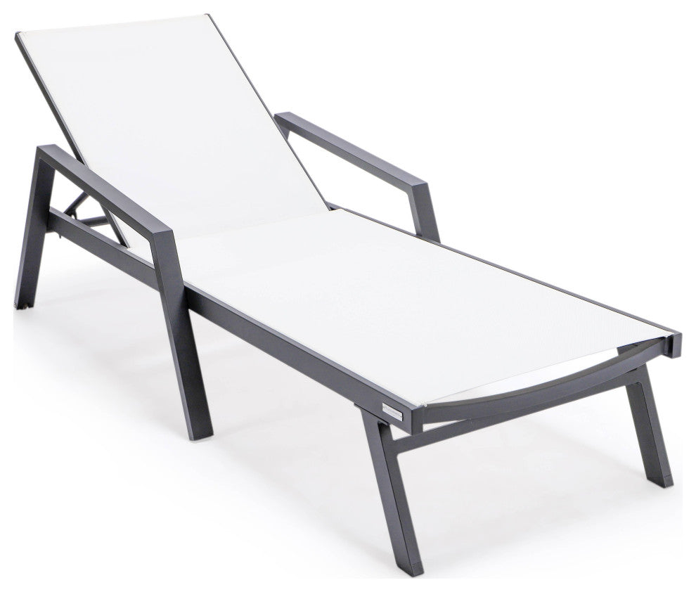 LeisureMod Marlin Outdoor Patio Stackable Chaise Lounge Chair With Armrests, White