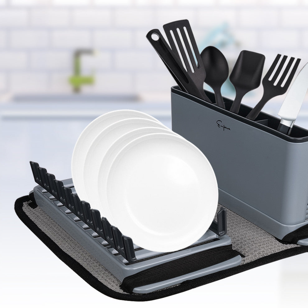 Dish Rack Set with Sponge Drying Mat in Gray