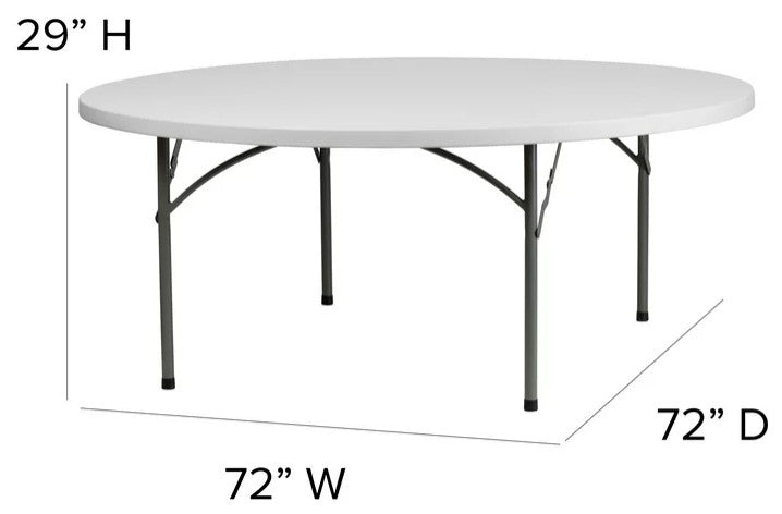Round Folding Table, Gray Locking Legs With White Granite Finished Plastic Top