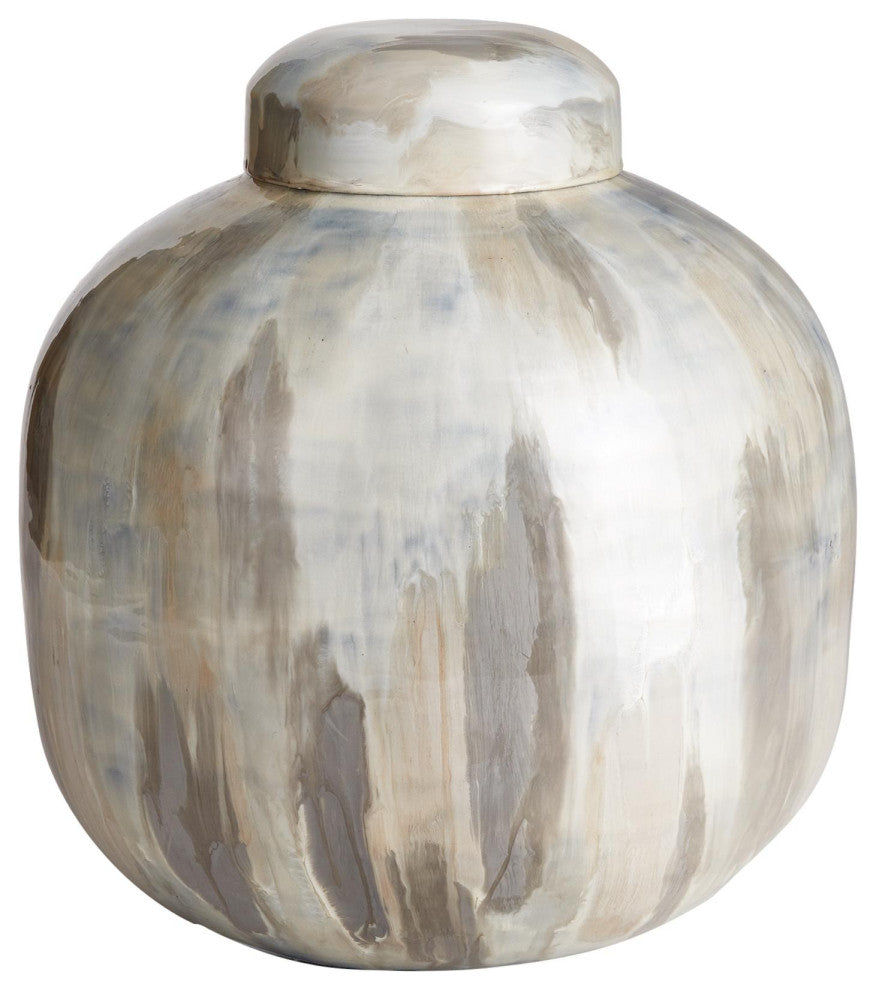 Elegant Enamel Metal Earth Tones Glossy Decorative Jar Cream Pearl White Modern