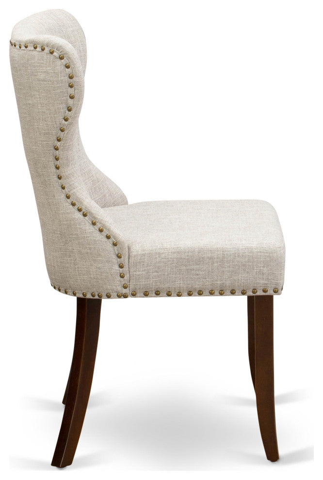 A Dining Set Of 4 Chairs, Doeskin Color, Mid-Century Table In Mahogany Finish