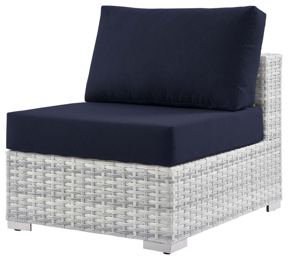 Lounge Sectional Sofa Chair Set, Rattan, Wicker, Gray Blue Navy, Outdoor