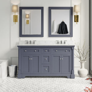 Sydney 60" Bathroom Vanity, Marine Gray, Engineered Marble, Double Sink