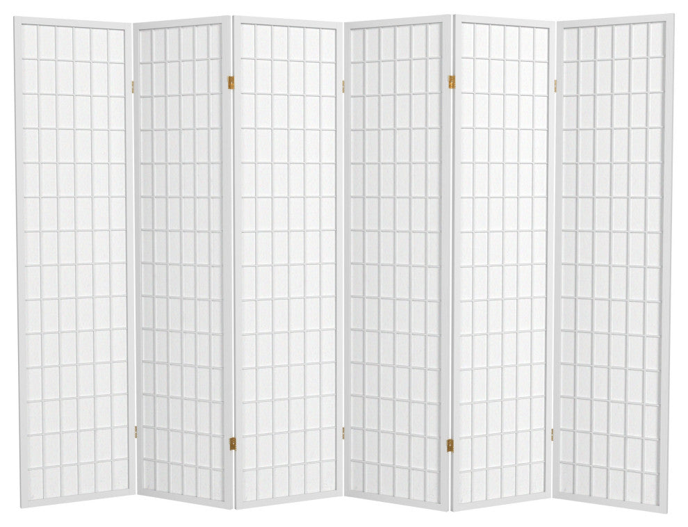 6' Tall Window Pane Shoji Screen, White, 6 Panels