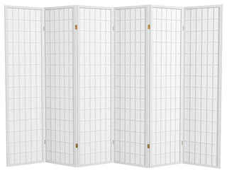 6' Tall Window Pane Shoji Screen, White, 6 Panels