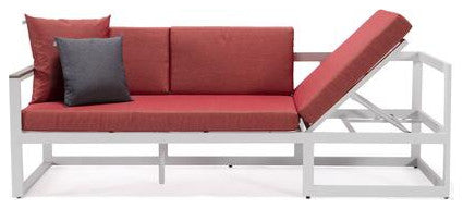 LeisureMod CSLW-80R-BU Chelsea Adjustable Headrest&Coffee Table Red Cushions