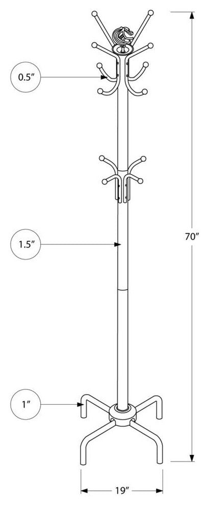 Coat Rack, 70" Silver Metal