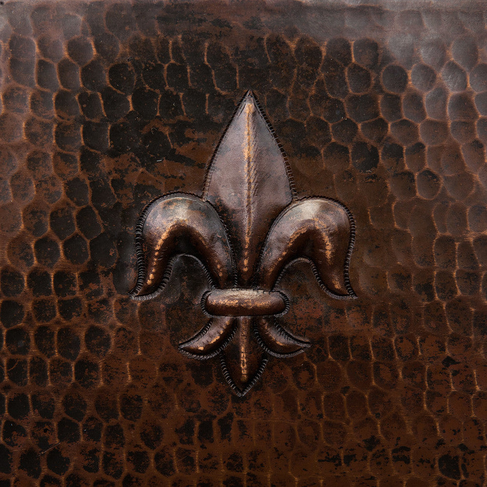15" Square Fleur De Lis Copper Bar/Prep Sink With 2" Drain Opening