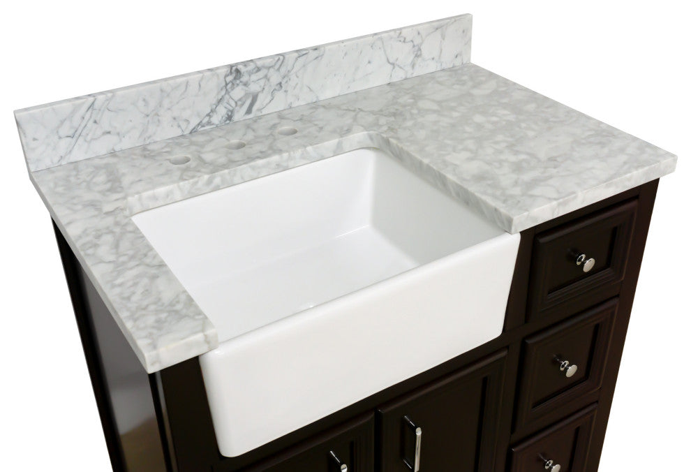 Zelda 36" Bathroom Vanity, Base: Chocolate, Top: Carrara Marble