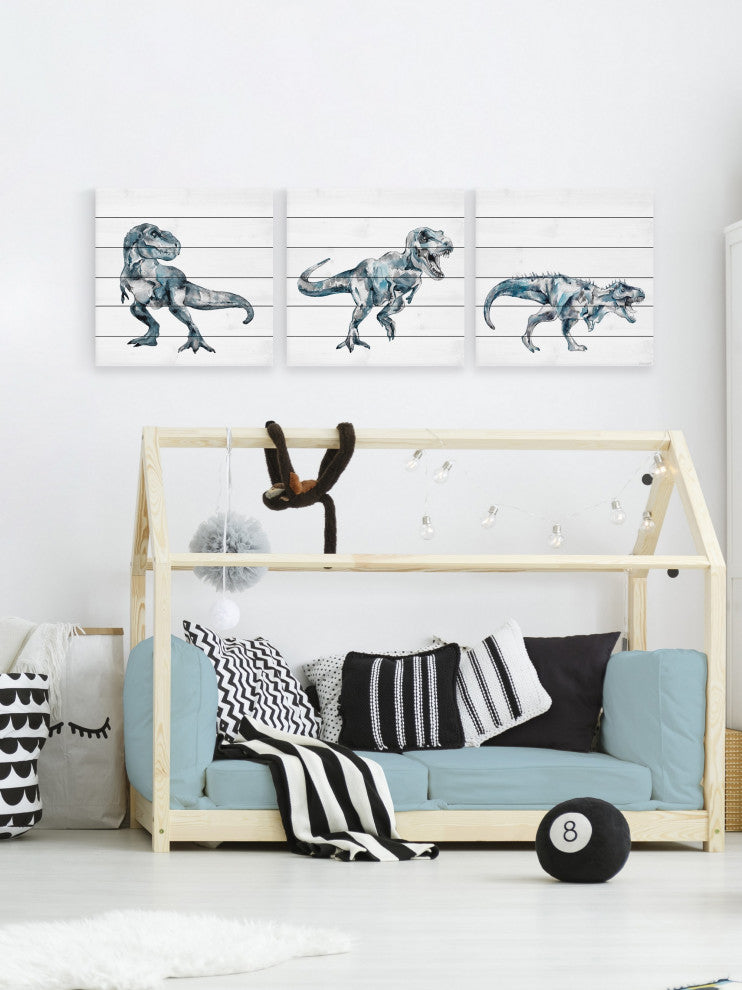 Bite and Fight T-Rex Triptych, 3-Piece Set, 40x40 Panels