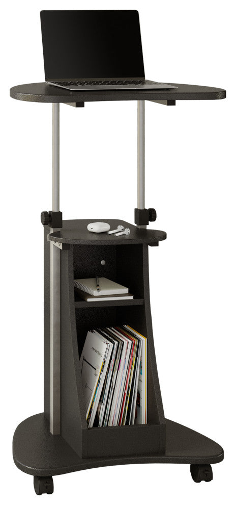Rolling Adjustable Height Laptop Cart With Storage, Graphite
