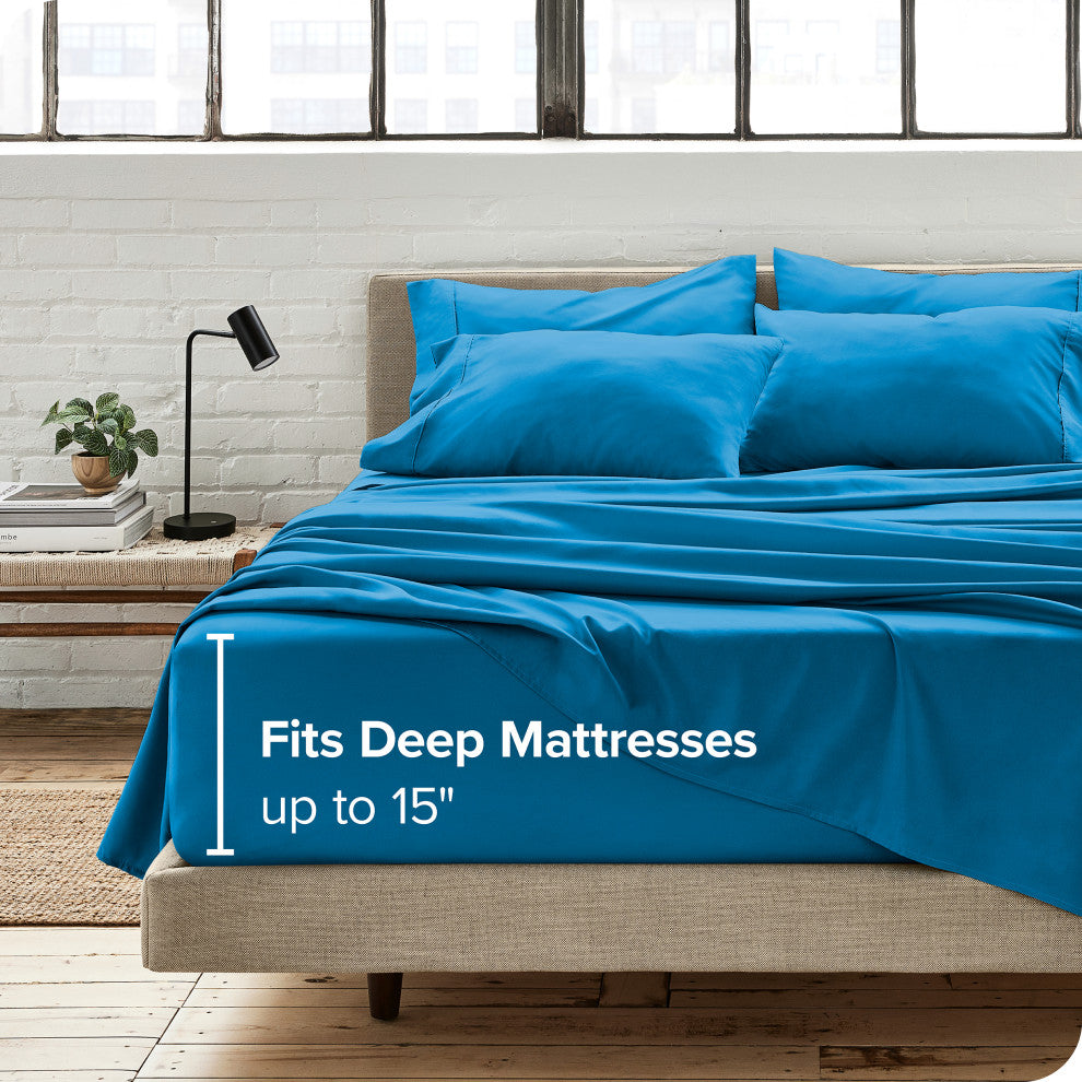 Bare Home Twin & Twin XL 5-Piece Microfiber Sheet Set, Medium Blue, Twin