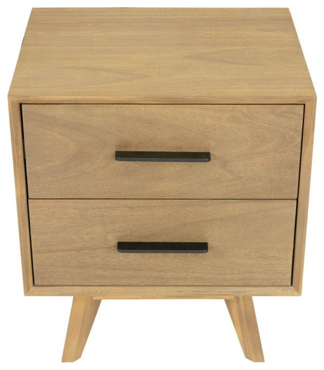 Natural Light Mocha Contemporary Nightstand with Two Drawers