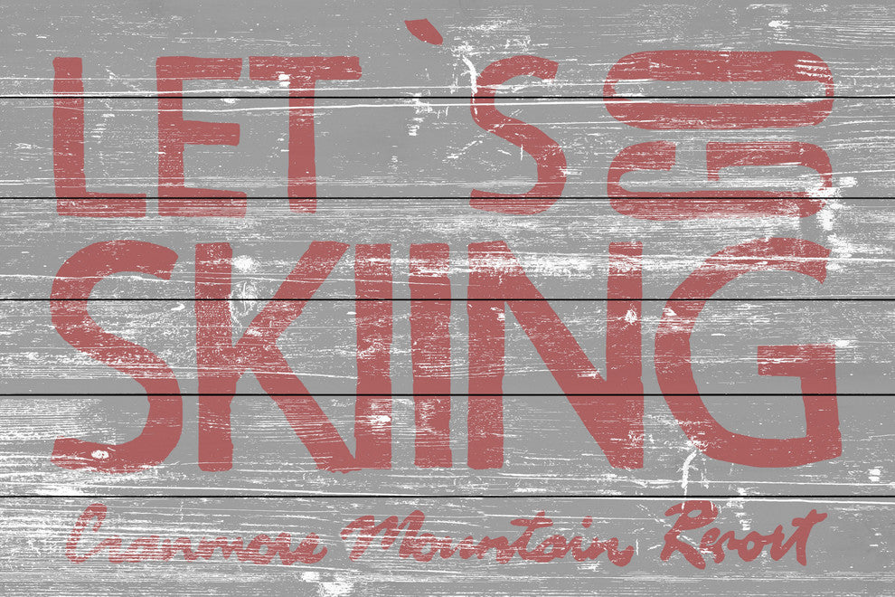 "Let's Go Skiing" Painting Print on White Wood, 45"x30"
