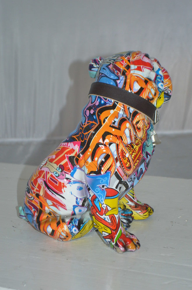 Modern Tie Dye Bulldog made of Resin -  Size: 9"L x 8"W x 12"H.