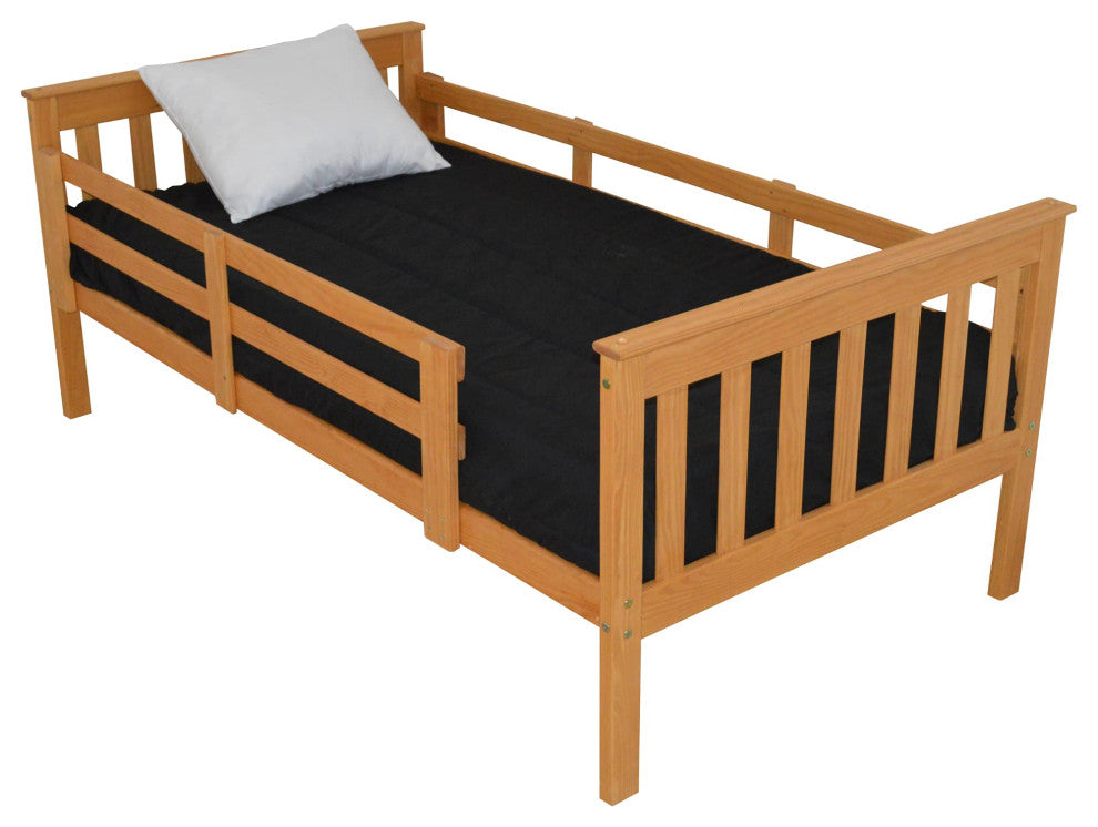 Mission-Style Pine Bed, Honey Stain, Twin, With Safety Rails