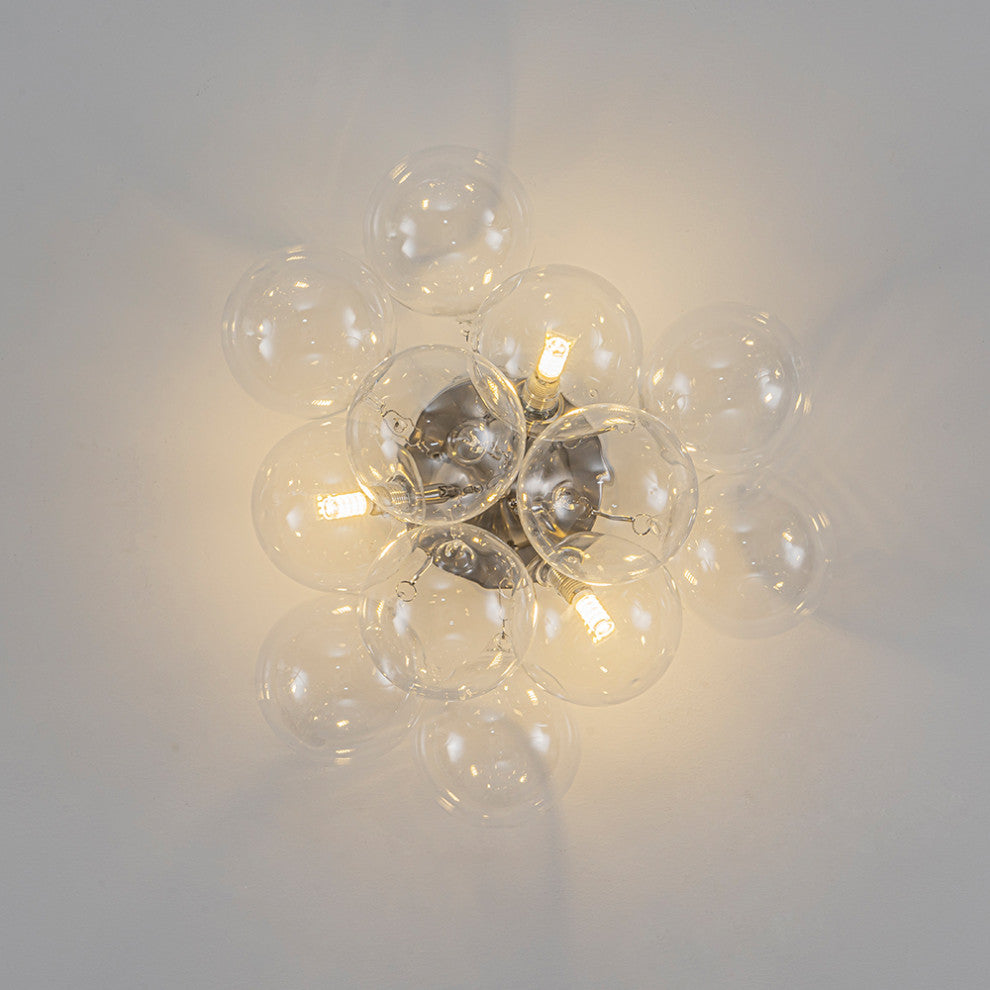 Modern 3-Light Sputnik Design Clear Glass Bubble Semi Flush Mount, Nickel