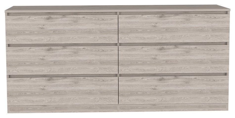 Seul 6 Drawer Double Dresser, Light Gray White