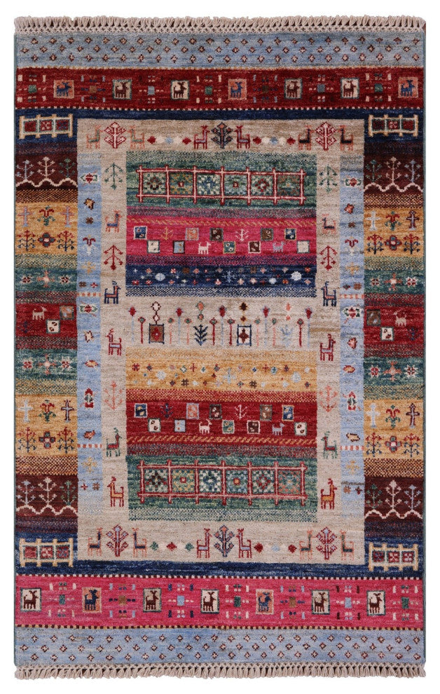 Handmade Persian Gabbeh Tribal Rug 2' 7" X 4' 0" Q8359